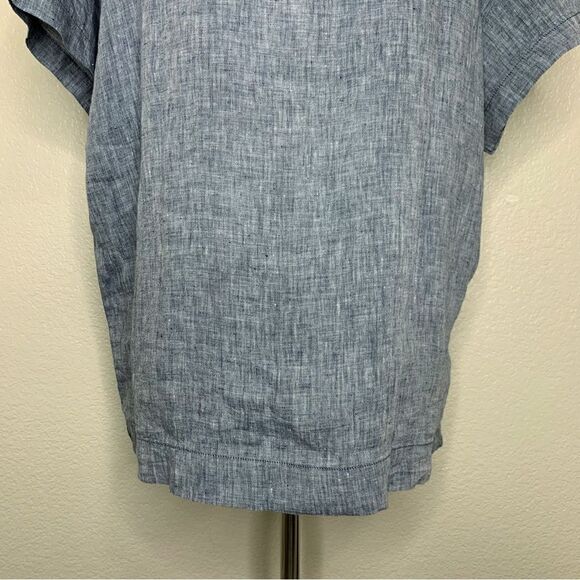 Lands’ End 100% Linen Lagenlook Chambray Short Sleeves Top - Picture 6 of 13